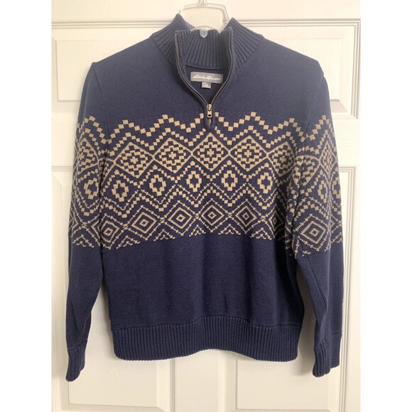 Eddie Bauer Men's Knit Quarter Zip Sweater Size L Pullover 100% Cotton - Picture 1 of 9